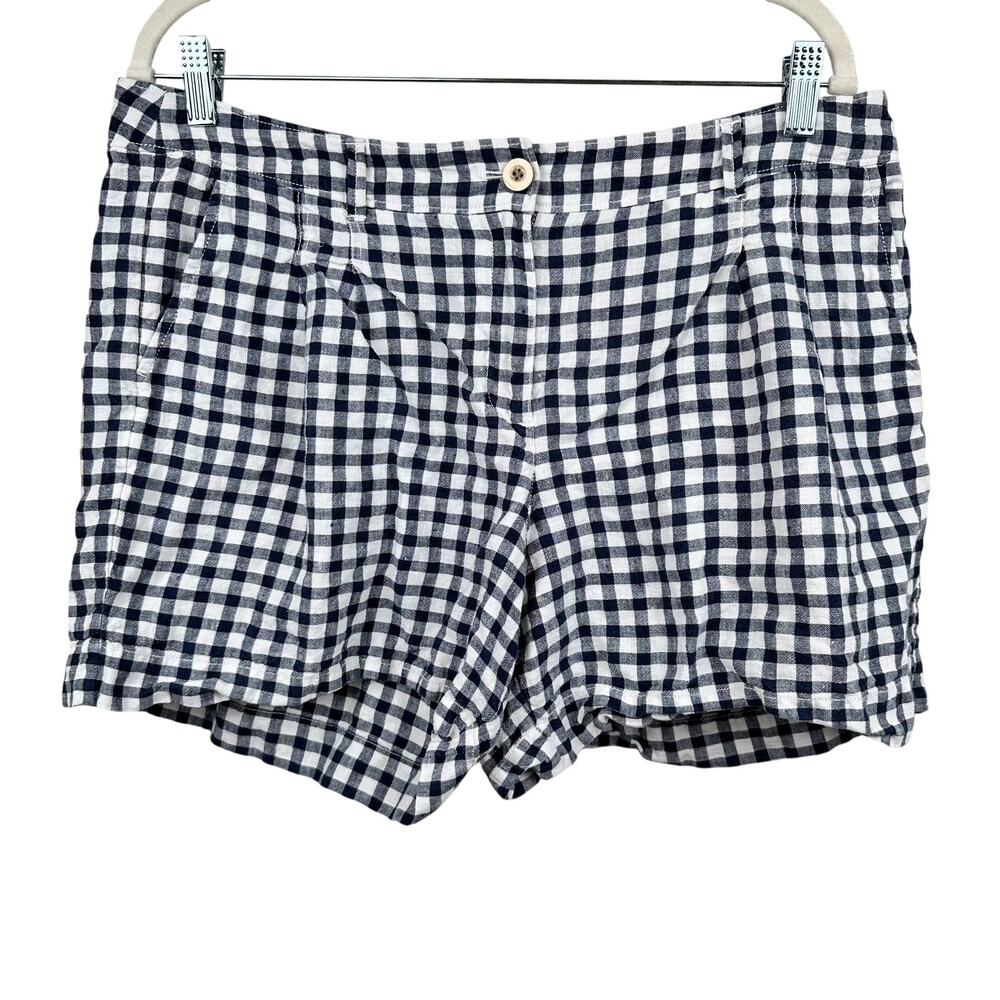 Tommy Bahama Women's Linen Shorts Gingham Check Navy 12 Nautical Resort Coastal